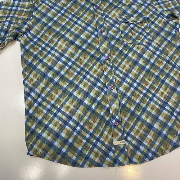 BC Ethic Men’s Lounge Club Shirt Lg Textured Shine Casual Windowpane Button - Picture 2 of 7